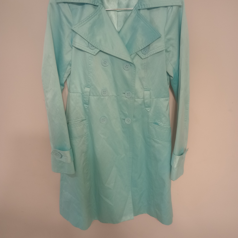 bebe Light Blue Double-Breasted Trench Coat